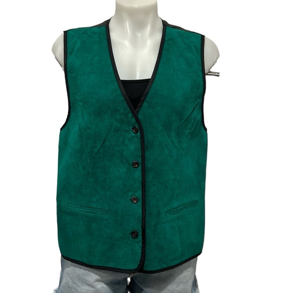 Diane VonFurstenberg vintage color authority green leather front vest Large